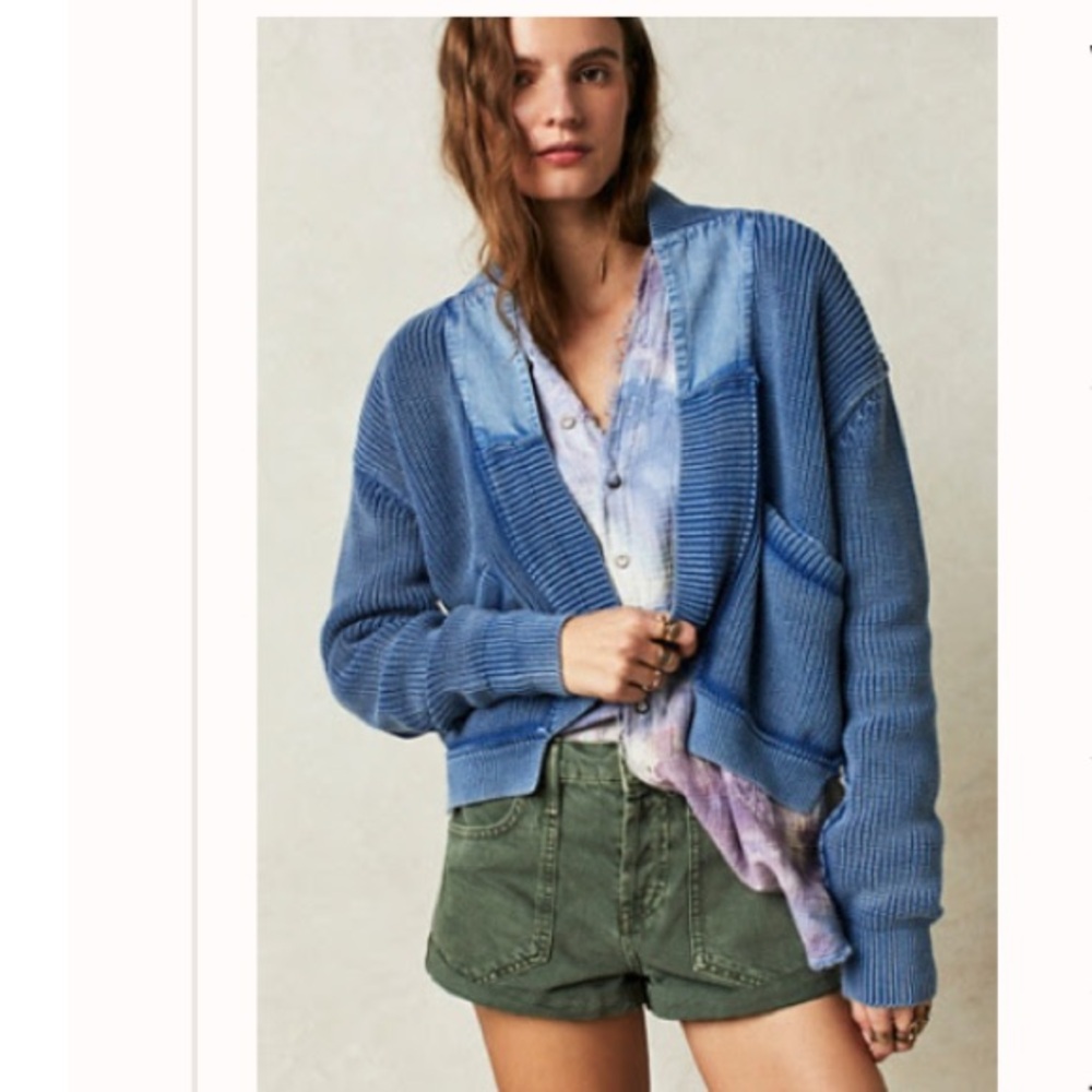 Free People Worn Thru Surplus Cardi Sparkling Blue Size XS NWOT